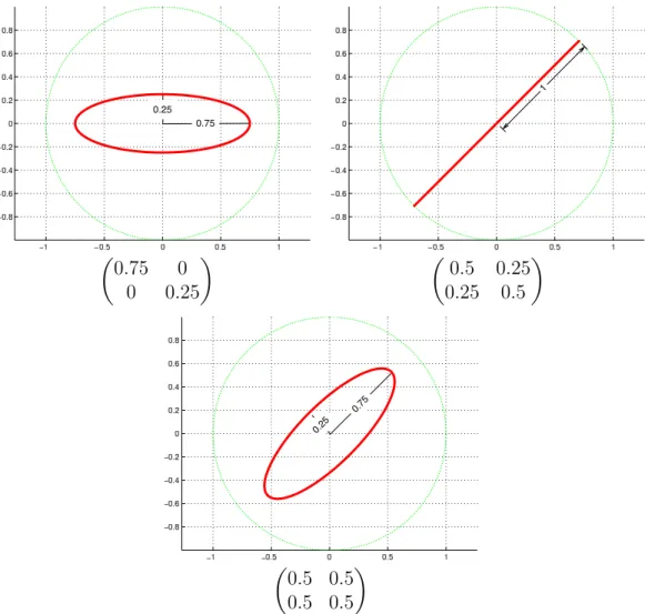 Figure 5.1 – The ellipses depict the action of the density matrices on the 2-D circle, i.e.