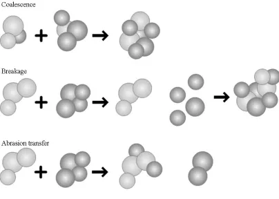 Figure 1.2: Granule growth mechanisms (adapted from Summers and Aulton, 2002). 