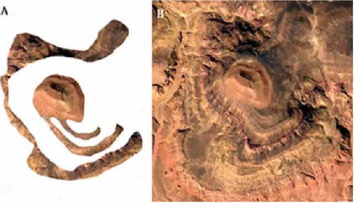Figure 20. Aerial photography show in A, comparative image analysis between Collodictyon*of eukaryotes and primitive structure head tail organization like fossil embedded in the rock