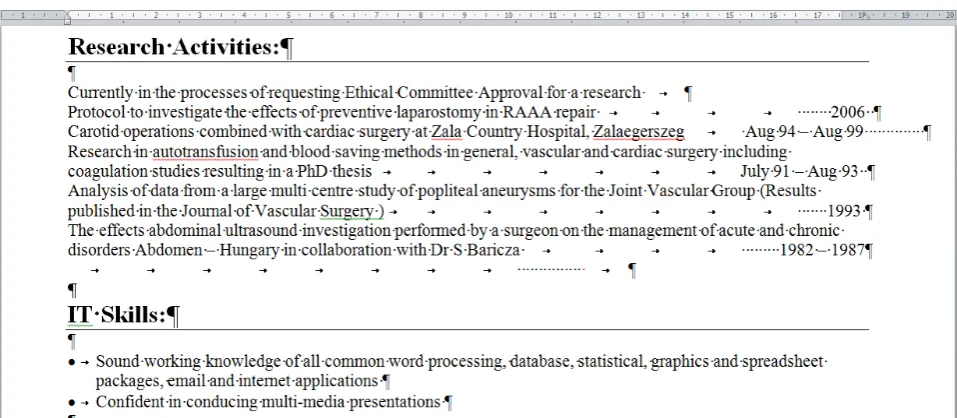 Figure 1. The end-user’s lack of knowledge in word processing is clearly presented in Section Research Activities, while his over-confidence is revealed in the comparison of his product and his knowledge listed in Section IT Skills