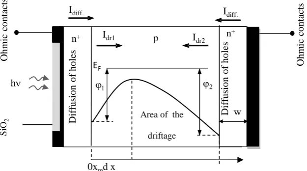 Figure 1. n+-p-n+ structure and the directions of currents in it. 