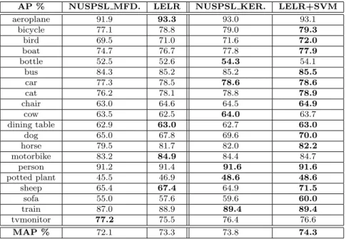 Table 3.2: Performance comparison of different image classification algorithms on the PASCAL VOC 2010 dataset.