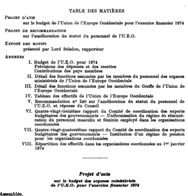 TABLE DES MATIERES 