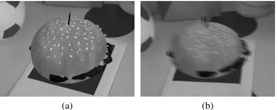 Figure 2.8: Diminished reality example, images from left to right: original, augmentation overexisting object, diminished image, augmentation over diminished image