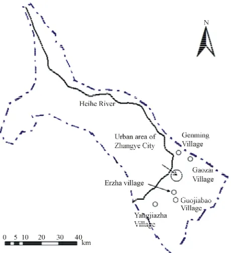 Figure 2. Zhangye Basin and sampling sites for the 2012 sur- vey.  