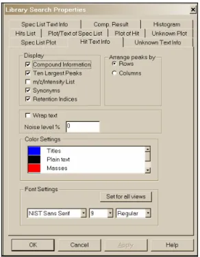 Figure 4.  Properties dialog box displayed by selecting Properties on the Right Mouse Button Menu  displayed when the mouse pointer is on one of the panes of the LibSearch tab