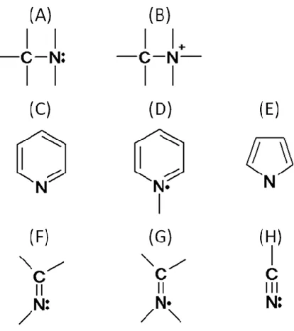 Figure 2-5. Different possible bonding arrangements in nitrogen doped t:aC and carbon nitride