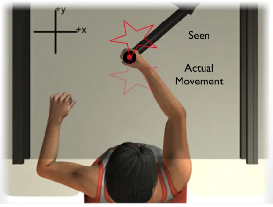 Figure 2.1: An illustration of the setup of the experiment. The shown shape is labeled“Seen” and the correct actual movement is labeled.