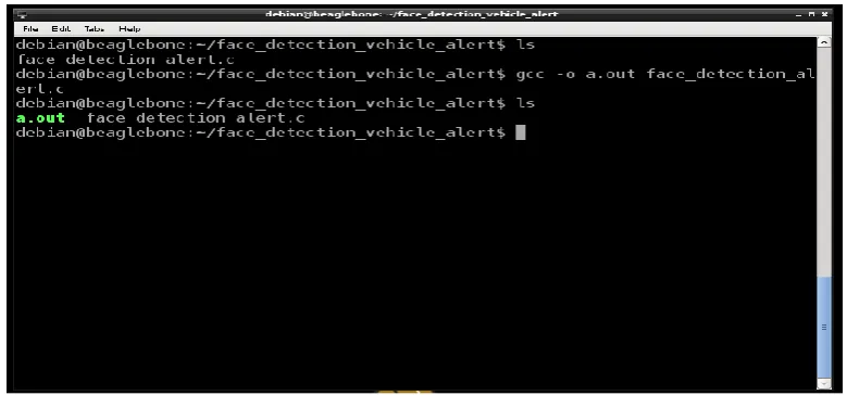 Fig 7:  face_detection_alert_4 shows the compilation output file generation "a. out 
