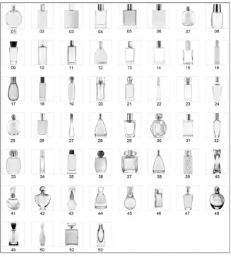 Figure 2. Fifty-three existing perfume bottle samples. 