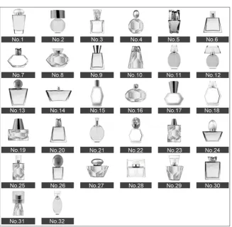 Figure 3. Thirty-two perfume bottle evaluation samples.  