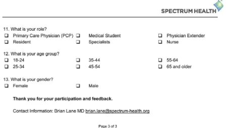 Figure 2. The follow-up survey that was distributed to all PCPs that received guidelines via mail