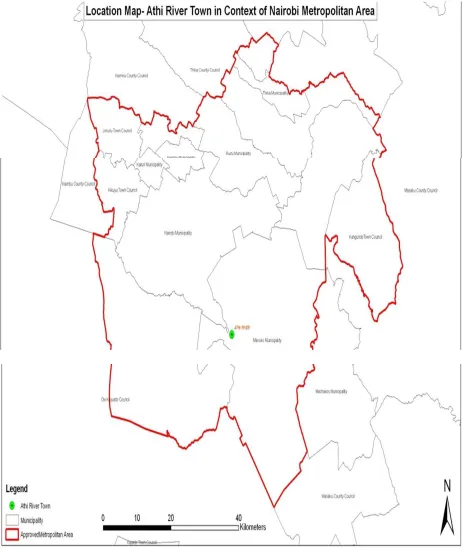 Figure 3.1: Location map of Mavoko Sub-County in the context of Nairobi Metropolitan 