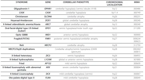 Table 1 List of genes implicated in X-linked cerebellar dysgenesis.