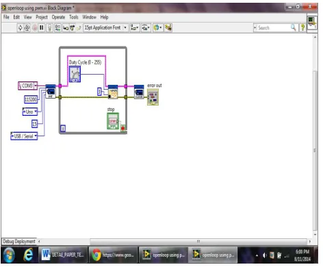 Figure 4: Block diagram of Open-Loop System  The program usually begins with the while loop on the block diagram and initializing the Arduino connections to 