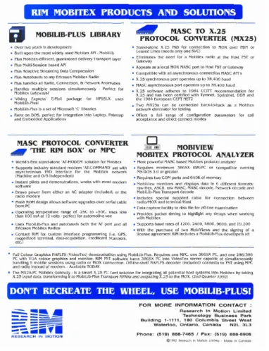 Figure 5: Ad for RIM's various Mobitex products and solutions (1992) 