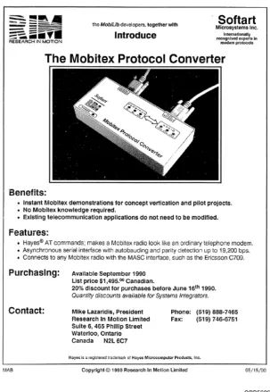Figure 6: Product ad for RIM's Mobitex Protocol Converter (1990) 