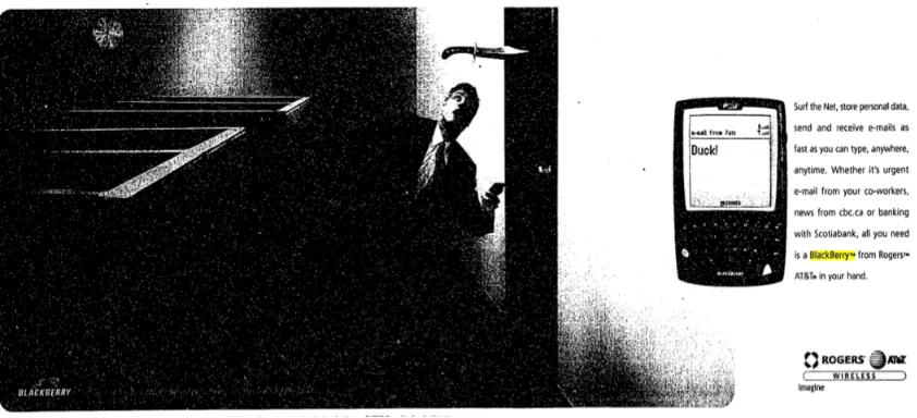 Figure 9: Print ad for BlackBerry 957 in the Globe and Mail, August 4, 2000. 