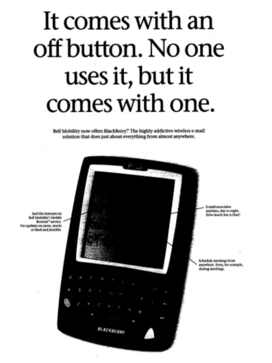 Figure 11: Print ad for BlackBerry 957 appearing in The Globe and Mail, April 5, 