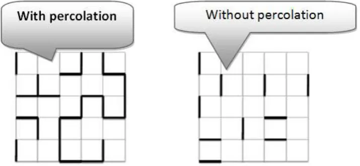 Fig 1. General percolation model (Page, S., 2012, Model thinking class, online course offered by Michigan university, at https://www.coursera.org/modelthinking/lecture/index, Tipping points) 