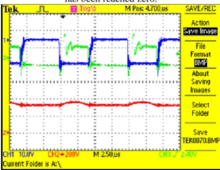 Fig 8: the gate-to-source voltages of main switch(blue) in channel 1 and gate to source voltage of auxiliary  switch(green) in channel 3
