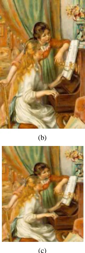 Fig. 2. A result yielded by proposed method. (a) Secret image. (b) Target image. (c) Secret-fragment-visible mosaic image created from (a) and (b)