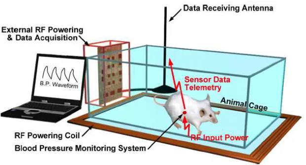 Figure 1.1: General layout of a wireless and batteryless in vivo bio–sensing microsystem byCong et.al
