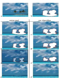 Figure 7.. Removing large objects from photographs. (a) Original image. (b) The target region (10% of the total image area) has been blanked out