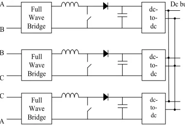 Fig 1.5: Three-phase AC-DC converter using three single-phase modules. 