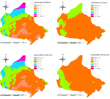 Figure 3.6 (cont.) Interpolated surfaces of the cov of the annual maximum hourly-mean wind speed using different interpolation 