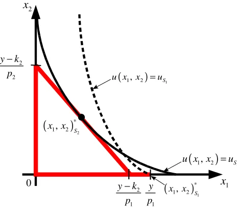 Figure 1: Optimum decisions of two households with different preferences