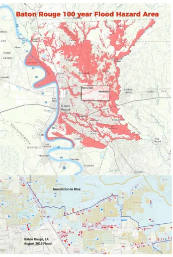 Figure 9. Flood inundation map of August 2016 Baton Rouge Regional Area. Images designed using ArcGIS 10.3 and Arc Hydro and the Federal Emergency Management Association (FEMA) datasets