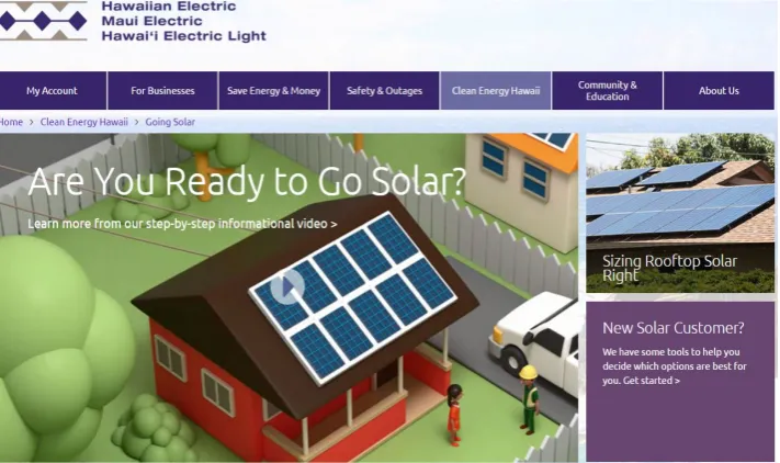 Figure 9. Hawaiian Electric’s Webpage, encouraging customers to implement solar panels