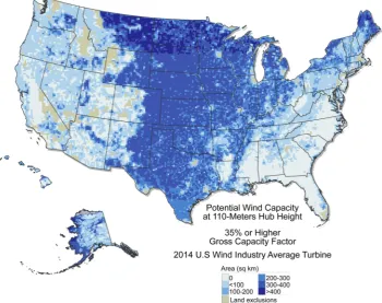 Figure 1. US map of potential wind capacity, by state (2014). 