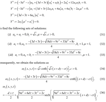 Figure 2. Graph of ω()3x y t, , for c=1,d=1,τ=1,t=  characterized by an infinite tail