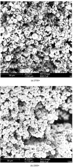 Figure 2. SEM photographs of Lipase microencapsulated (experimental conditions: inlet temper-ature (IT) 55˚C, feed flow rate (FFR) 10%, suction power (SP) 65%, air flow rate (AFR) 4 cm, 1:1 mass relation) (a); and savinase microencapsulated (experimental c