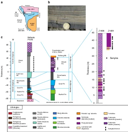 Fig. 1 Geologic setting and sample locations.Fransfontein section is from ref.beds without ice rafted debris or turbidites