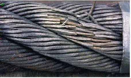 Figure 6: Damage caused where the tangent point was close to a crossover on a 70 mm mooring line after 8 years of service  