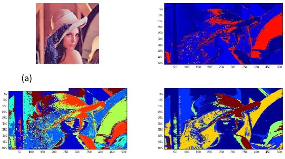 Figure 4. Experimentation Results of Lena image (a) Original Image (b) PSO clustering with 