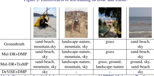 Table 1: Examples of multi-label zero-shot predictions on IAPRTC-12 dataset. Top 8 most frequent labels of landscape-nature branch are considered.