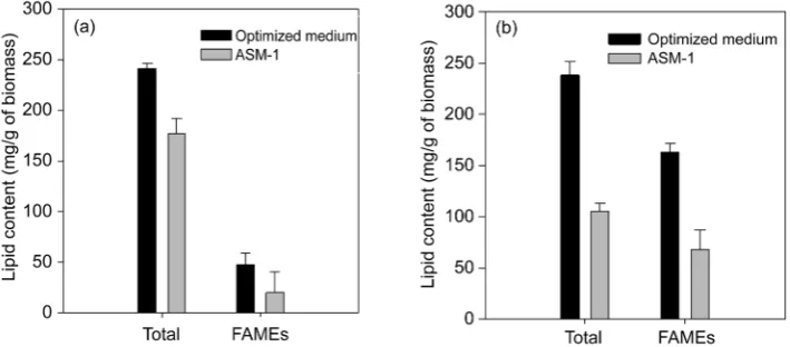 Figure 4. Differences between optimized medium and ASM-1 in the lipid content and FAMEs of Ankistrodesmus sp