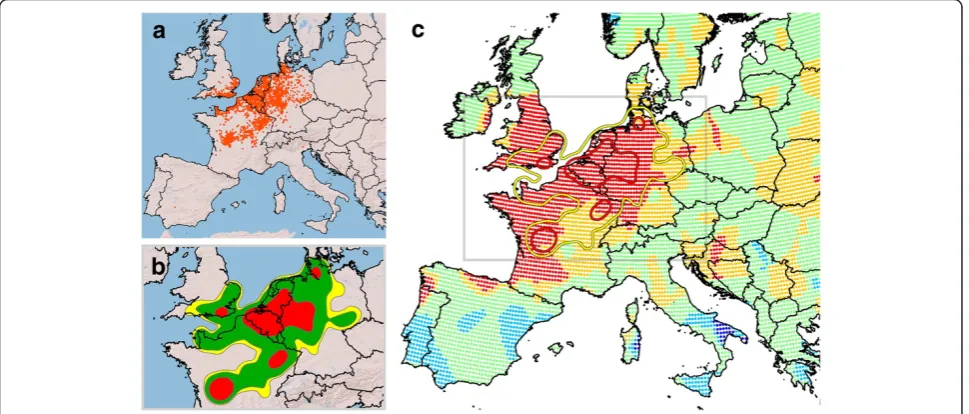 Figure 1 Drought conditions in Schmallenberg virus (SBV) circulation area in 2011. The sites of SBV detection until April 2012 are shownon Europe map (a)