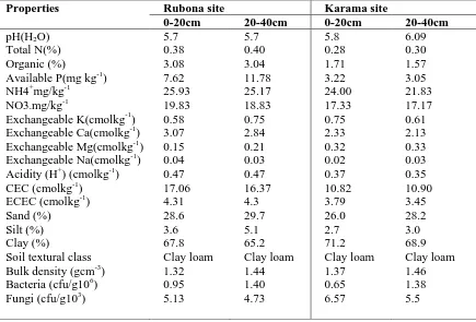 Table 1: The initial physical and bio-chemical characteristics of the soil at Rubona 
