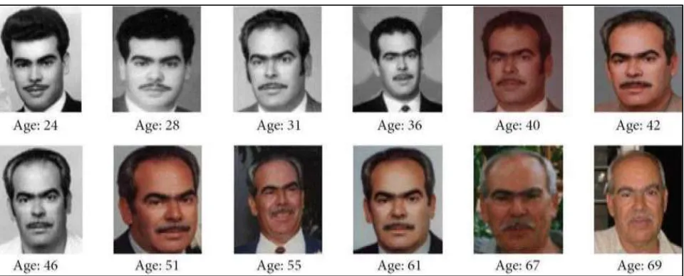 Fig. 1: Example faces for one of the subjects in the MORPH Database 
