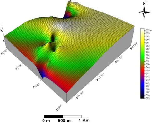 Figure 3. 3D surface elevation map of the study area 