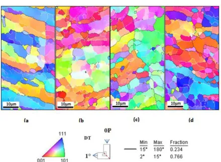 Fig. 3: Microstructural evolution, textural and nature of the contours. (A) Second Pass; (B) Third Pass; (C) Fourth Pass; (D) Fifth Pass