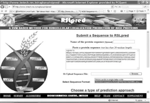 Figure 4. An overview of sub- mission form for online  sub-cellular localization prediction of rice proteins with ‘RSLpred’ web server.