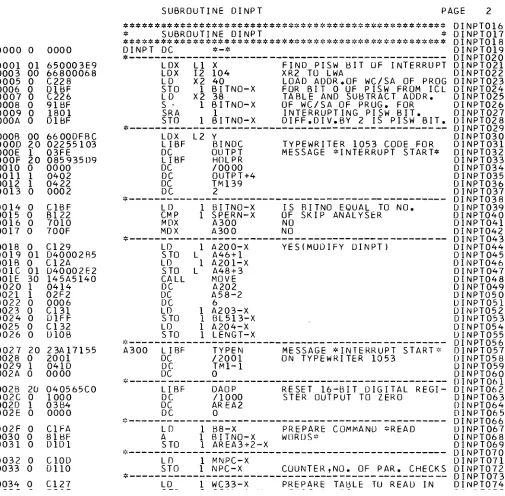TABLE AND SUBTRACT ADDR. OF WC/SA OF PRUG. FOR INTERRUPTING PISW BIT. 