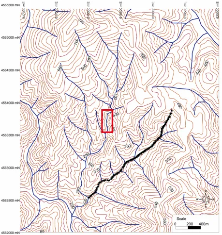 Figure 8 shows the altitude contours and the drainage network of TA1. In order to test the efficiency of the proposed methodology, DEM construction in TA1 was achieved with and without the use of LAN tool