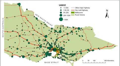 Figure 2 Distribution of population centres within Victoria.